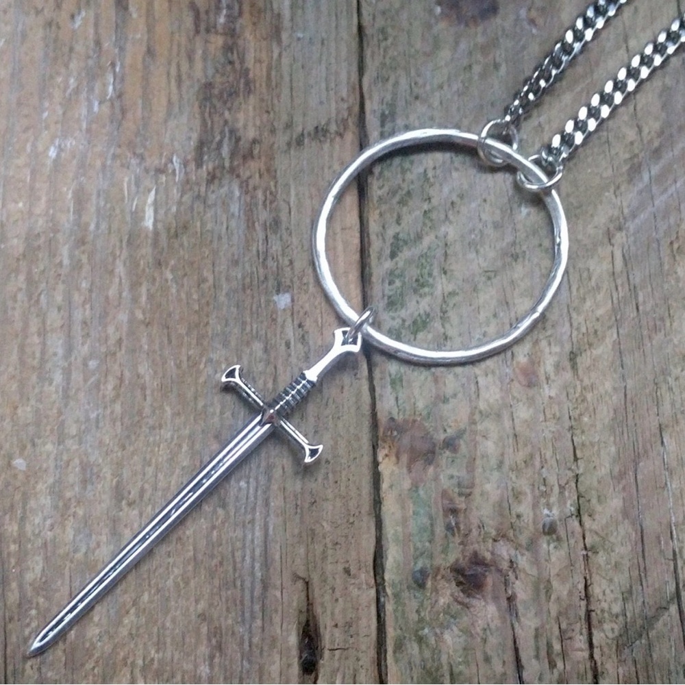 Open The Cellar Door Silver Sword Pendant Necklace